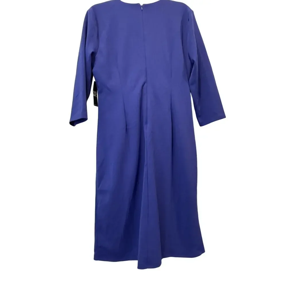 NY&Co Size XL Solid Blue Cocktail Sheath Dress Runched Front V Neck NEW with Tag - Picture 2 of 7